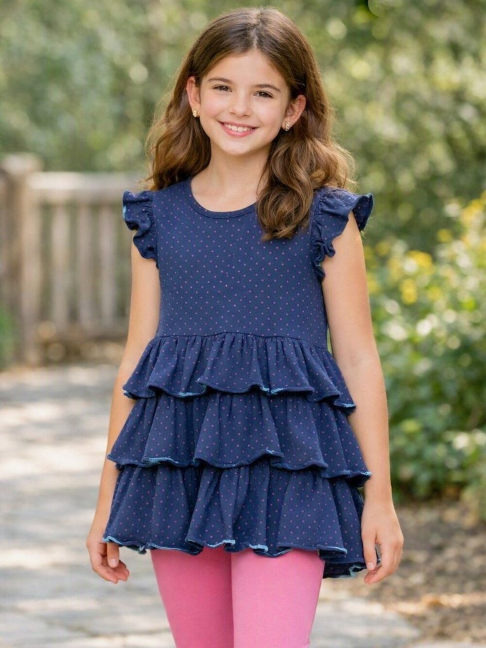 Matilda Jane Ruffle Polka Dot Tunic Navy Blue Size 10 years